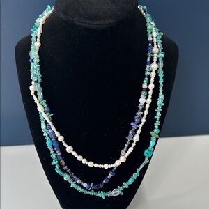 Vintage handmade Blue and White Beaded Necklace